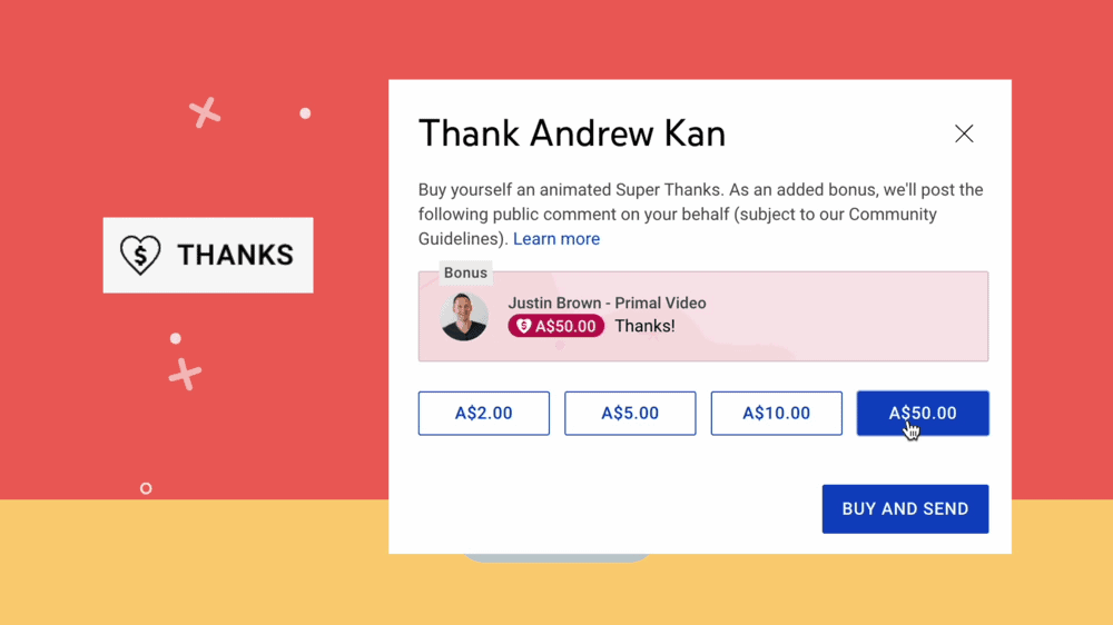 YouTube Thanks lets you donate a specified amount of money to content creators