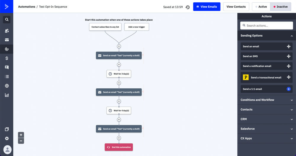 Basic email automation workflow inside ActiveCampaign