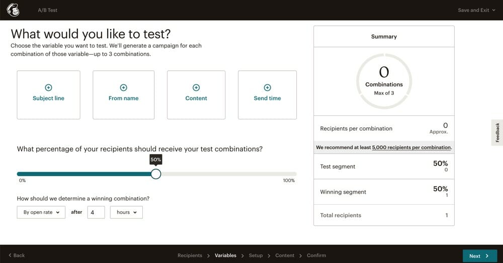 A/B testing tools in Mailchimp
