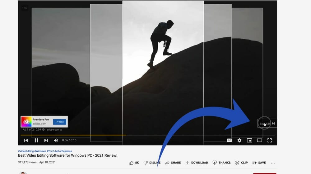The Skip Ads button on a YouTube video