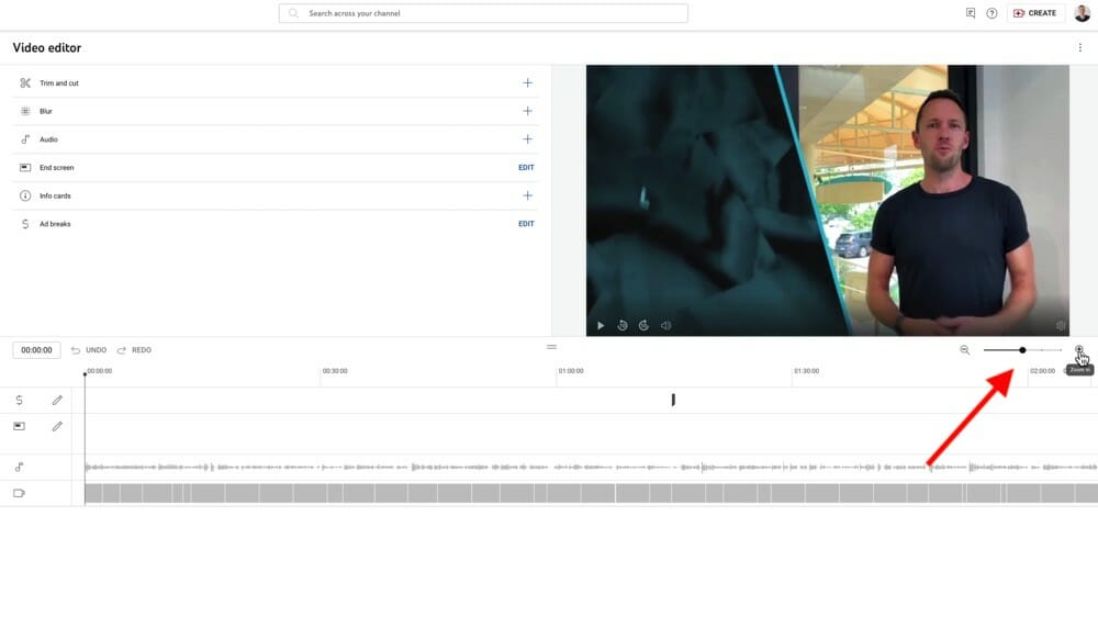The zoom slider tool in YouTube Editor