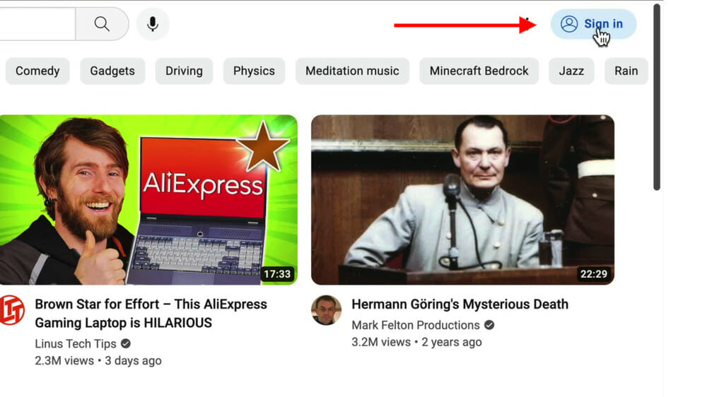 YouTube's sign in button