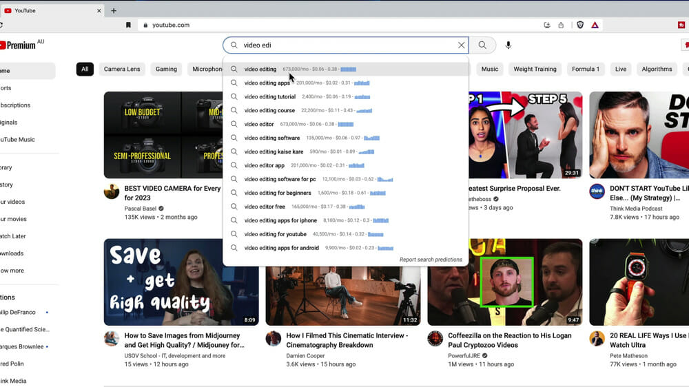 Keywords Everywhere search volumes in YouTube
