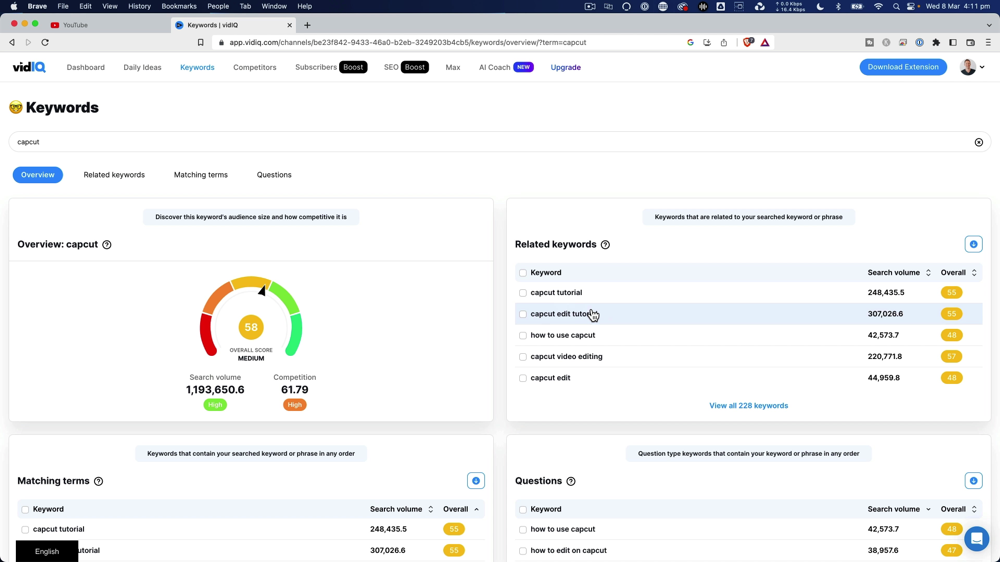 VidIQ keyword research tool