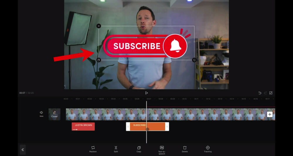 A subscribe button graphic on a video project