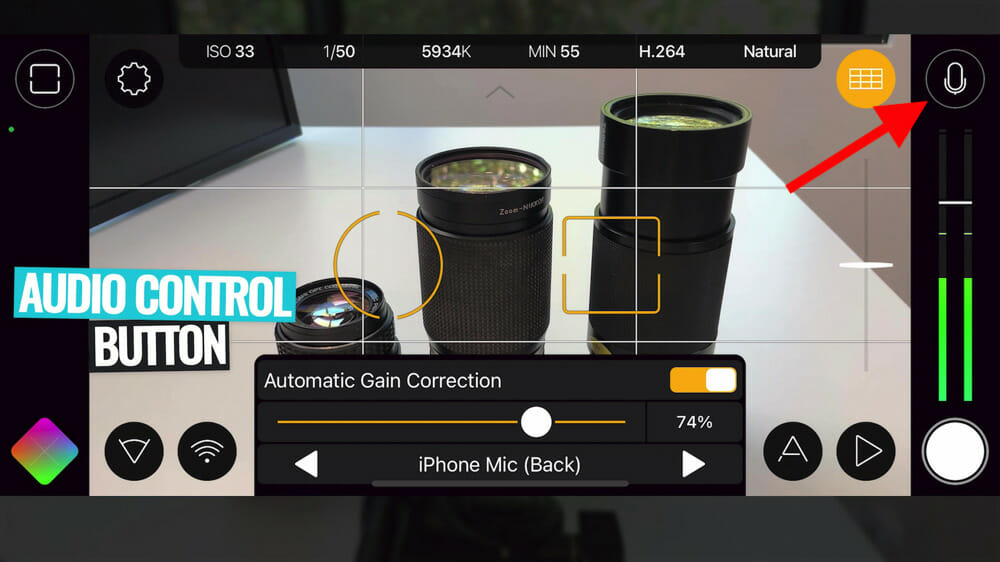 Audio control button in FiLMiC Pro