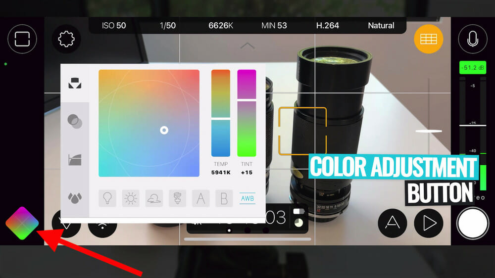 Color adjustment button in FiLMiC Pro