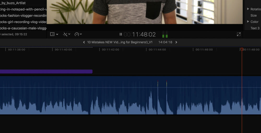 Two audio markers in video editing footage caused by claps