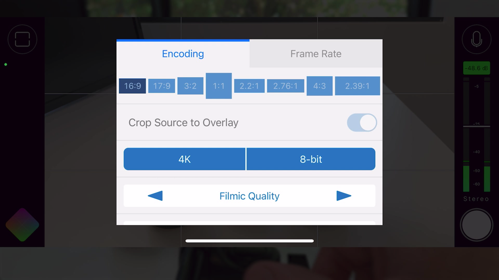 Video setup settings in FiLMiC Pro