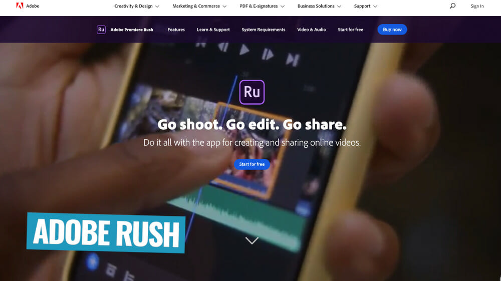 Adobe Rush website