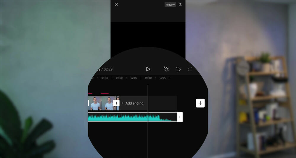 An audio clip that's longer than the video clip on the video editing timeline
