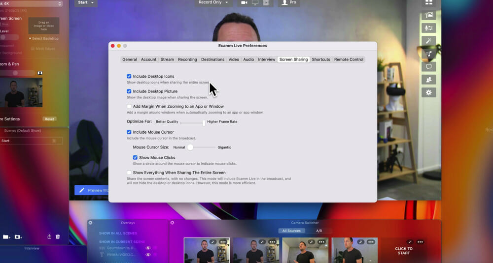 Screen Sharing settings in Ecamm Live