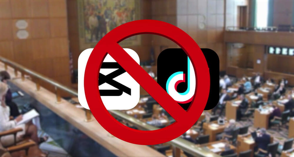 The CapCut and TikTok logos with a banned symbol overlayed on top