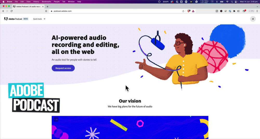 Adobe Podcast Website Home Page: AI-powered audio recording and editing, all on the web