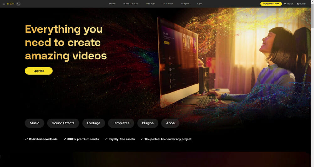 Artlist Website Home Page: Everything you need to create amazing videos