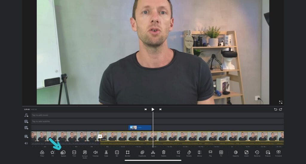 Speed Tool in the bottom tool bar in VN Video Editor