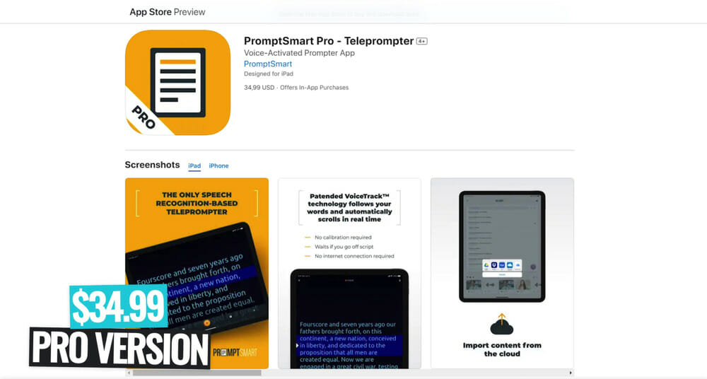 PromptSmart Pro app in Apple AppStore