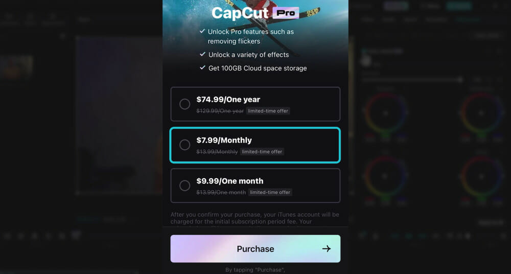 CapCut Pro plan pricing